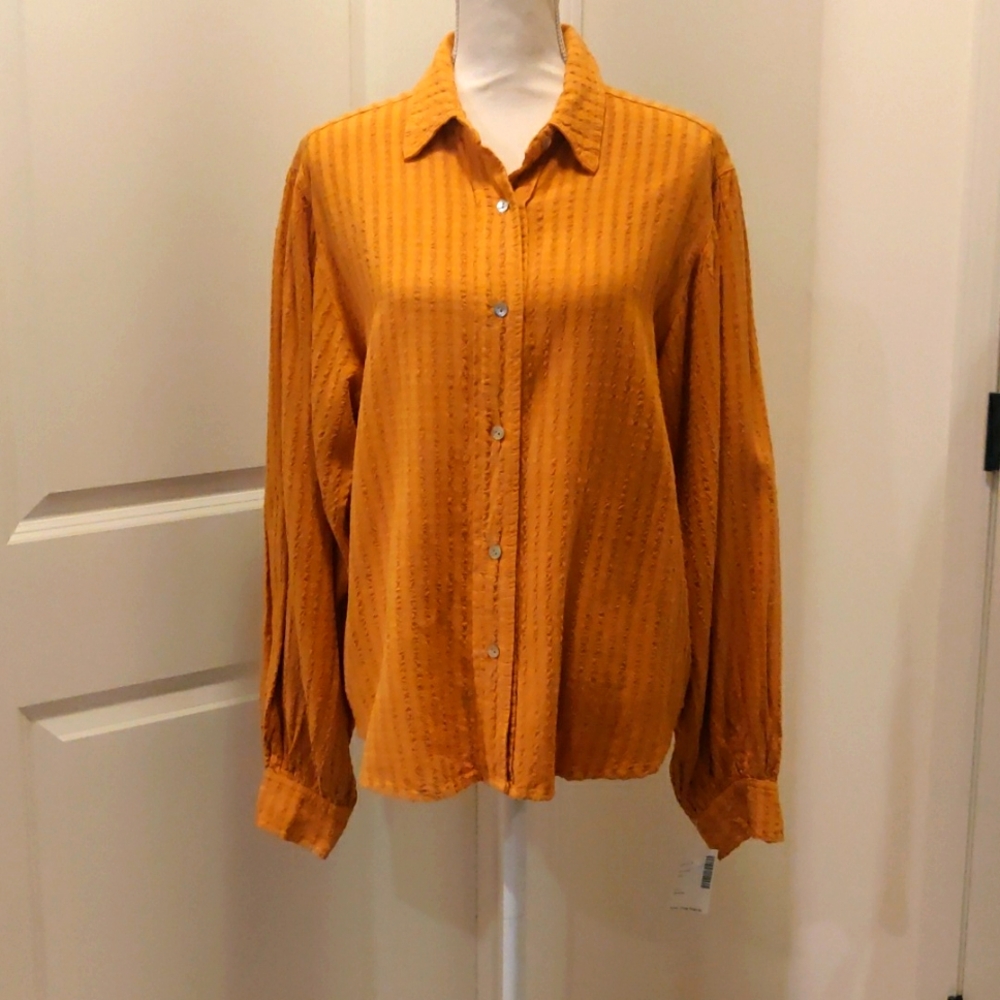 New! Self contrast long sleeves mustered shirt sz S